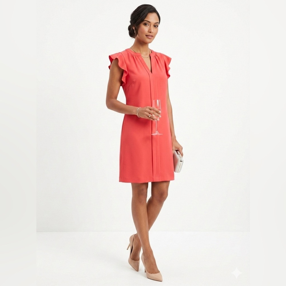 Vince Camuto Coral Ruffle Sleeve Sheath Dress Size 6 Career Office Cocktail